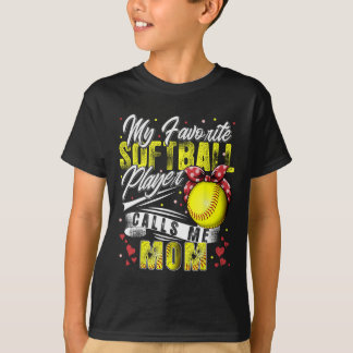 Retro Mijn favoriete softbalspeler noemt me mama m T-shirt