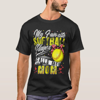Retro Mijn favoriete softbalspeler noemt me mama m T-shirt