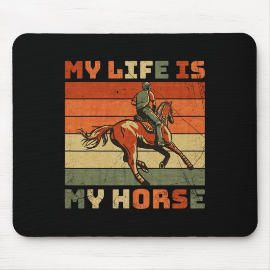 retro Mijn leven is mijn paard Muismat (Voorkant)