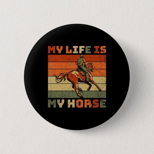 retro Mijn leven is mijn paard Ronde Button 5,7 Cm (Voorkant)