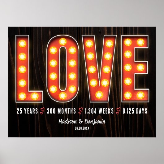 Retro Milestone 25th Anniversary Personalized Love Poster (Voorkant)