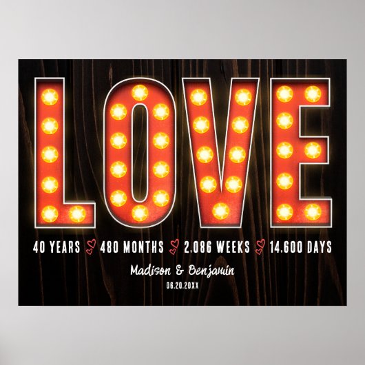 Retro Milestone 40th Anniversary Personalized Love Poster (Voorkant)