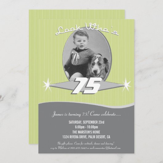 Retro Milestone Birthday Party Photo Uitnodiging (Voorkant / Achterkant)