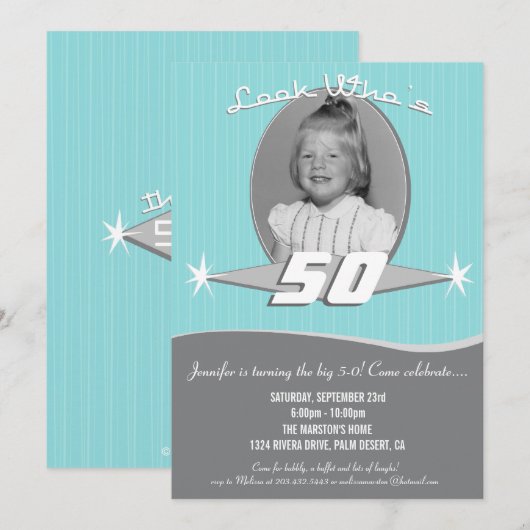 Retro Milestone Birthday Party Photo Uitnodiging (Voorkant / Achterkant)