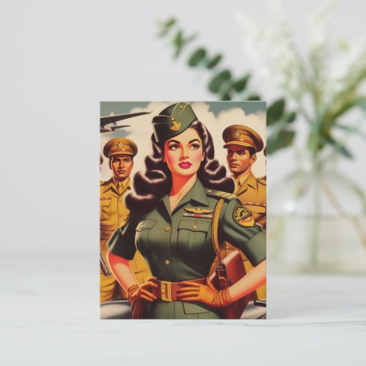 Retro Militaire Pinup Briefkaart (Staand voorkant)
