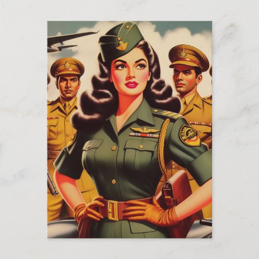 Retro Militaire Pinup Briefkaart (Voorkant)