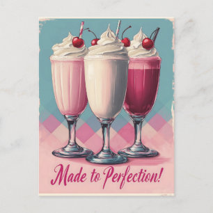 Retro Milkshake Trio met Kersen en Crème Feestdagenkaart