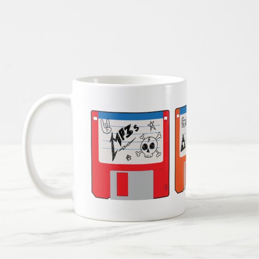 Retro Millennial Core Floppy Disks met labels Koffiemok (Links)