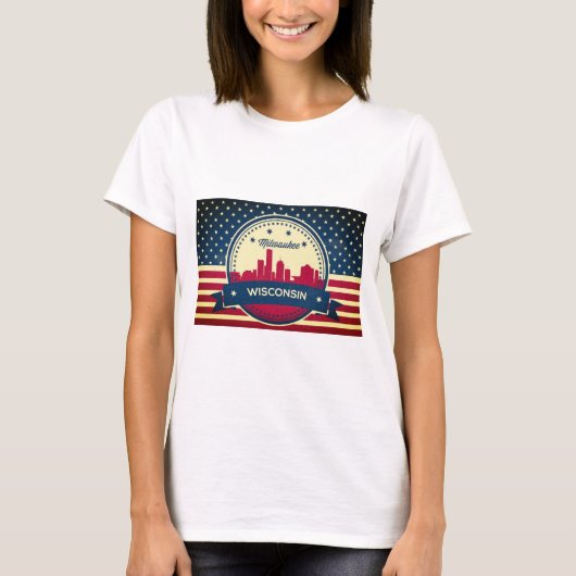 Retro Milwaukee Wisconsin Skyline T-shirt (Voorkant)
