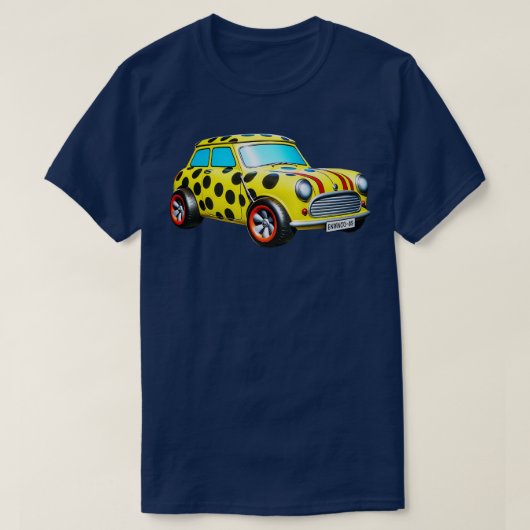Retro Mini Cooper Whimsical PolkaDotted Voertuig I T-shirt (Design voorkant)