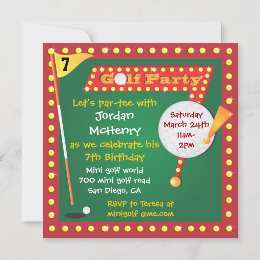 Retro Miniature Golf Party Invitation Kaart (Voorkant)