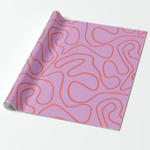 Retro Minimaal Abstracte Lijnen in Oranje en Roze Cadeaupapier