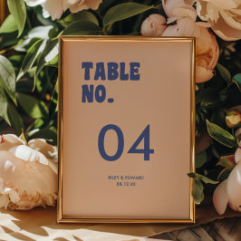 Retro Minimaal Blauw & Beige Trouwen Kaart