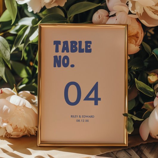 Retro Minimaal Blauw & Beige Trouwen Kaart
