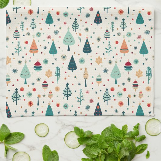 Retro minimaal kerstboom patroon theedoek (Gevouwen)