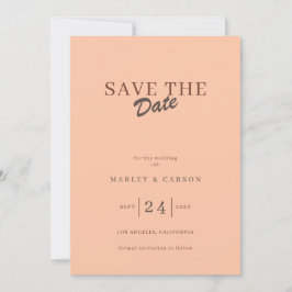 Retro Minimaal Koraal Perzik Save The Date Trouwfe Kaart