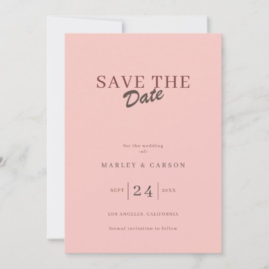 Retro Minimal Blush Pink Save The Date Wedding Kaart (Voorkant)
