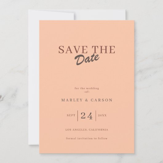 Retro Minimal Coral Peach Save The Date Wedding Kaart (Voorkant)