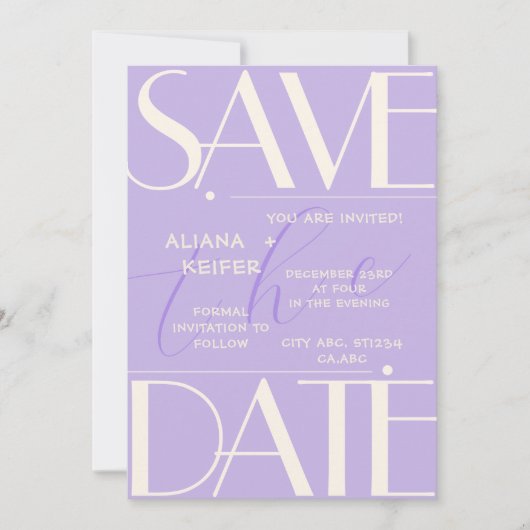Retro Minimal geruit patroon Paarse bruiloft Save The Date (Voorkant)