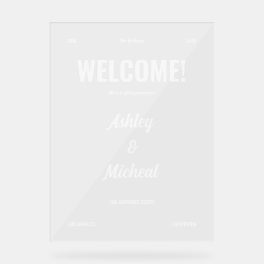 Retro Minimal Script Lettering Wedding Welkom Acryl Bord (Voorkant)