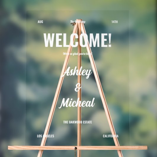Retro Minimal Script Lettering Wedding Welkom Acryl Bord (Neutraal)