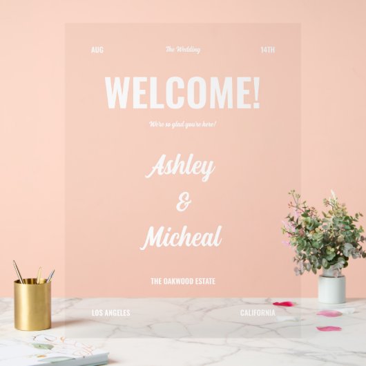 Retro Minimal Script Lettering Wedding Welkom Acryl Bord (Huwelijk)
