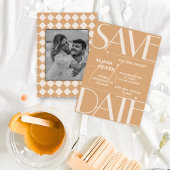 Retro Minimale geruit patroon Beige bruiloft Save The Date