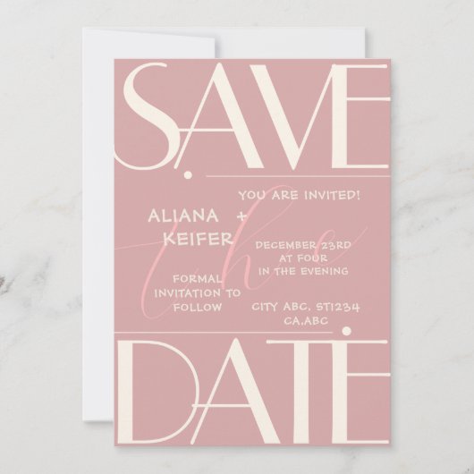 Retro Minimale geruit patroon Roze bruiloft Save The Date (Voorkant)