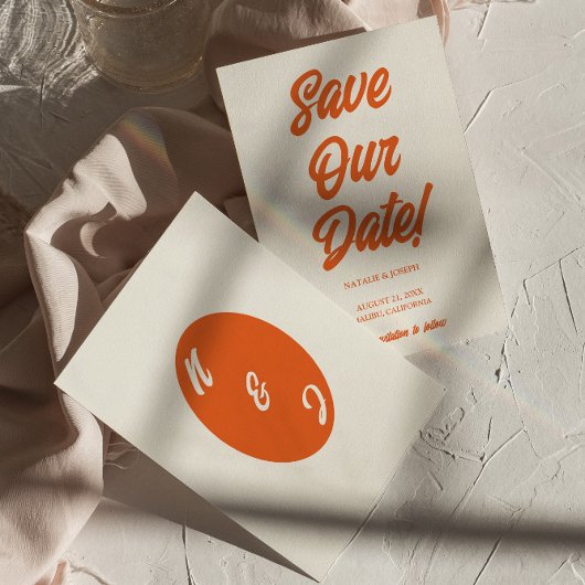 Retro minimale heldere funky vet moderne bruiloft save the date