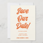 Retro minimale heldere funky vet moderne bruiloft save the date (Voorkant)