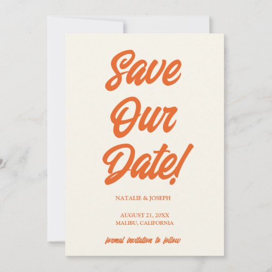 Retro minimale heldere funky vet moderne bruiloft save the date (Voorkant)