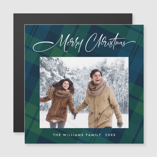 Retro Minimale Kerst Plaid FOTO Magnetische Kaart (Voorkant / Achterkant)