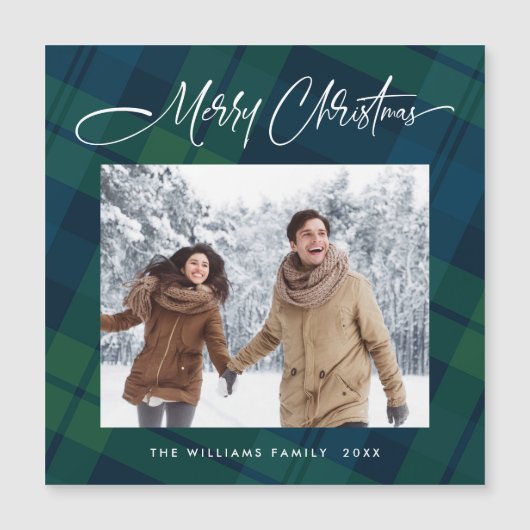 Retro Minimale Kerst Plaid FOTO Magnetische Kaart (Voorkant)