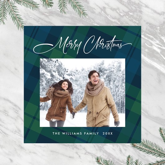Retro Minimale Kerst Plaid FOTO Magnetische Kaart