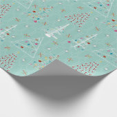 Retro Minimale kerstbomen Blauwgroen Kerstmis Cadeaupapier (Hoek)