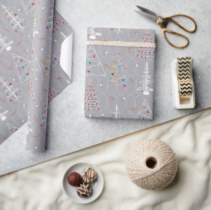 Retro Minimale kerstbomen grijs kerstmis Cadeaupapier