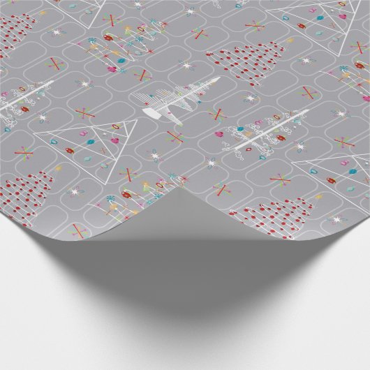 Retro Minimale kerstbomen grijs kerstmis Cadeaupapier (Hoek)