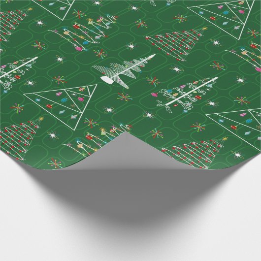 Retro Minimale kerstbomen Groene Kerstmis Cadeaupapier (Hoek)