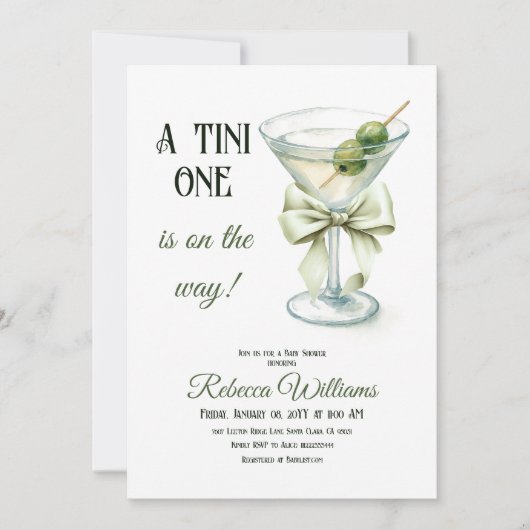 Retro minimalist A Tini One Martini Baby shower Kaart (Voorkant)
