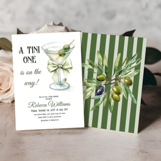 Retro minimalist A Tini One Martini Baby shower Kaart