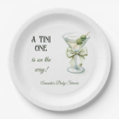 Retro Minimalist A Tini One Martini Baby Shower Papieren Bordje (Voorkant)