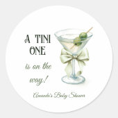 Retro Minimalist A Tini One Martini Baby Shower Ronde Sticker (Voorkant)