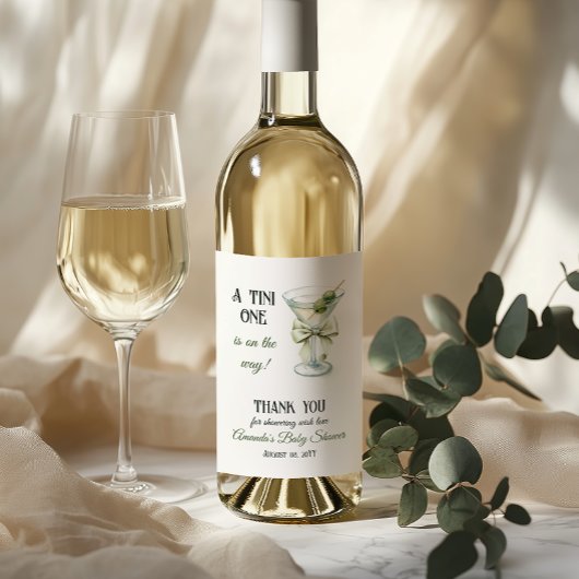 Retro Minimalist A Tini One Martini Baby Shower Wijn Etiket