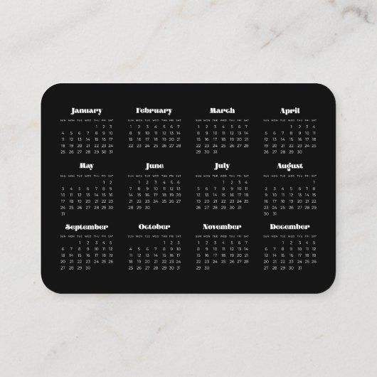 Retro minimalist Black Calendar 2025 zakelijk Visitekaartje (Achterkant)