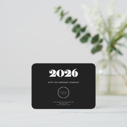 Retro minimalist Black Calendar 2025 zakelijk Visitekaartje (Staand voorkant)