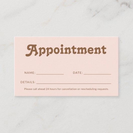 Retro Minimalist Blush Pink Brown Afsprakenkaartje (Voorkant)