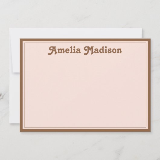 Retro Minimalist Blush Pink Brown Notitiekaartje (Voorkant)