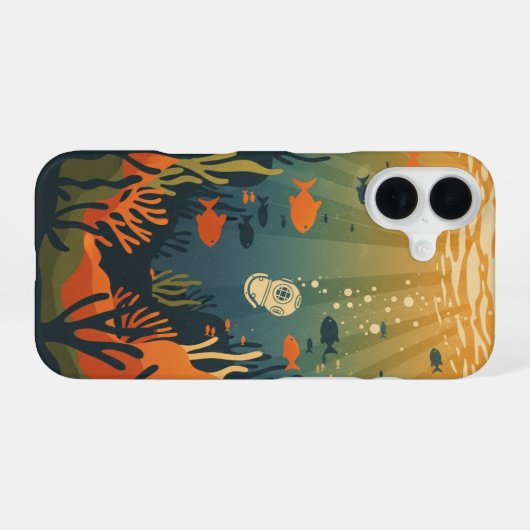 Retro Minimalist Fish iPhone 16 Hoesje (Achterkant horizontaal)