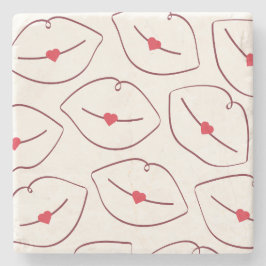 Retro Minimalist Line Art Lips Cherry Red Stenen Onderzetter