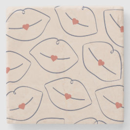 Retro Minimalist Line Art Lips Terracotta Red Stenen Onderzetter